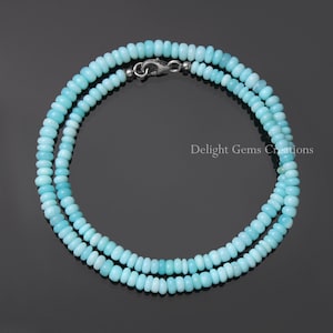 Blue Peruvian Opal Smooth Rondelle Beads Necklace, 4-5.5mm Opal Gemstone Bead Necklace, 18 Inches Necklace, AAA++ Opal Beaded Necklace
