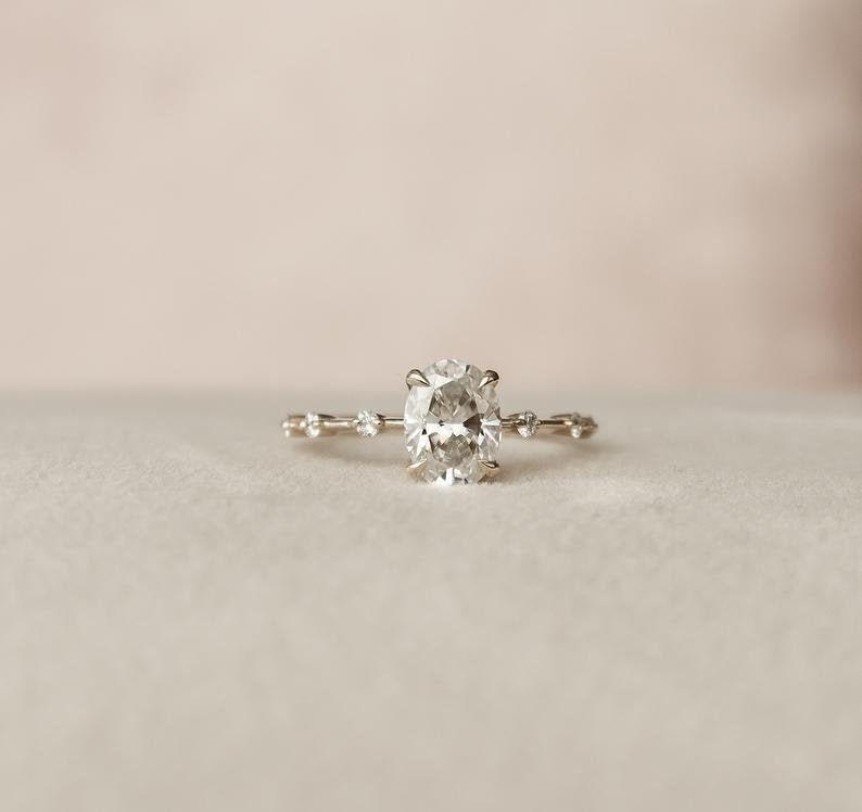 1.50 CT Oval Cut Engagement Ring Dainty Moissanite Engagement Etsy