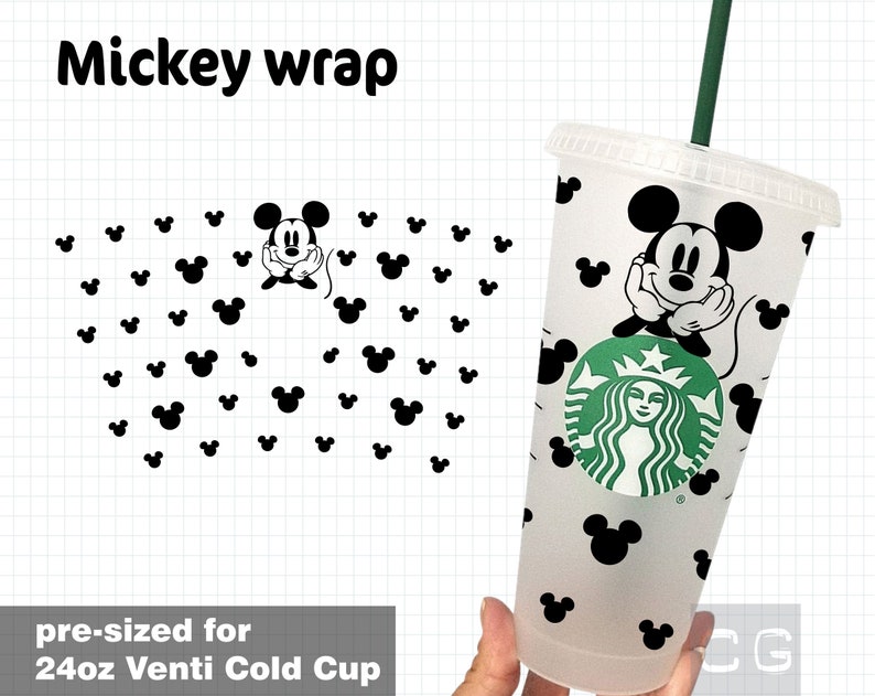 Mickey head svg for Starbucks cup wrap, Mickey Starbucks svg cut file, for 24oz venti cold cup, logo cut out 