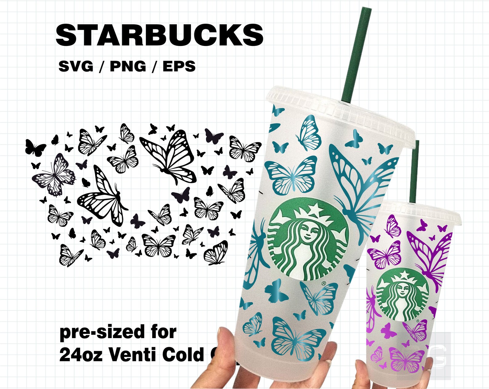 Butterfly Starbucks cup svg full wrap design Starbucks svg Etsy