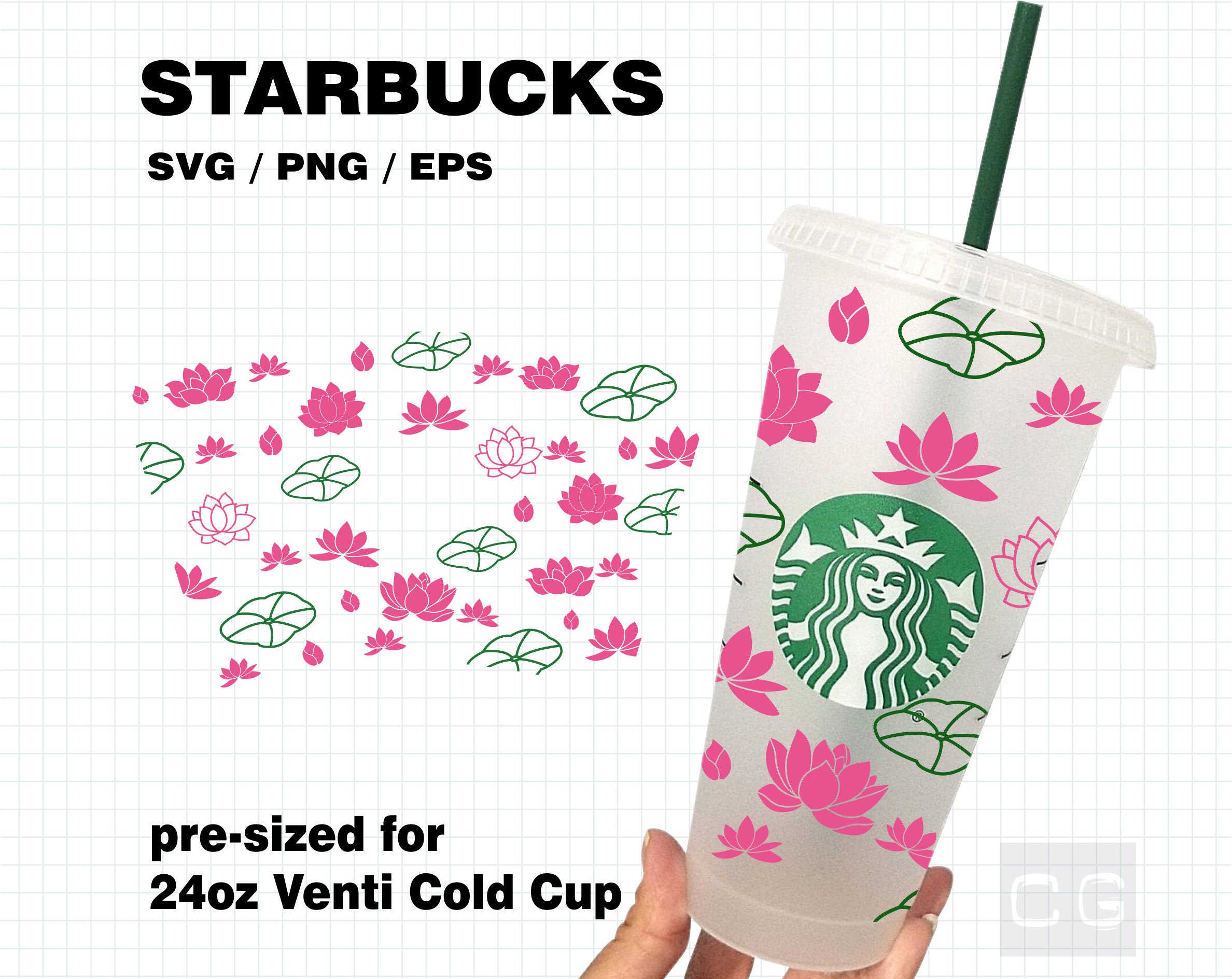 Lotus Starbucks taza svg diseño de envoltura completa loto Etsy