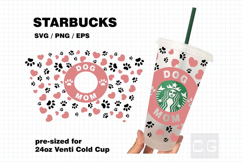 Download Dog Paw Print Heart Starbucks Svg Dog Mom Full Wrap Svg For Starbucks Cup Venti Cold Cup With Logo Cut Out Clip Art Art Collectibles