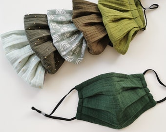 Maschera monostrato, Maschera viso Muslin monostrato, Maschera autunnale traspirante, Verde, Arcobaleno, Haki Maschera dorata, Washbale Maschera nasale riutilizzabile