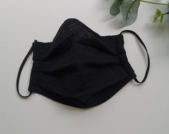 BLACK one layer Organic muslin Cotton face mask, Single layer face mask, Set of Black face mask, Easy breath Lightweight anti dust Reusable