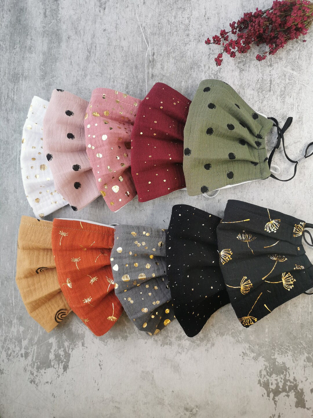 Muslin Face Mask, Grey Gold Face Mask With Nose Wire, Solid Color Mask