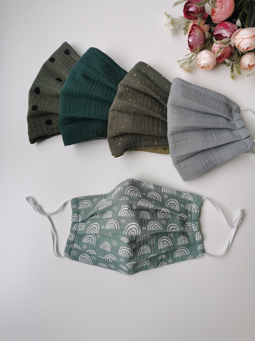 Muslin Face Mask, Gray Gold Metallic Mask, Washable Face Covering With