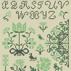 Quaker Cross Stitch Sampler PDF chart using original Quaker motifs