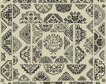 Quaker Cross Stitch Sampler PDF chart/pattern using original Quaker motifs