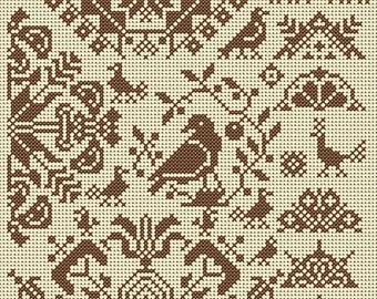 Quaker Cross Stitch Sampler PDF chart/pattern using original Quaker motifs