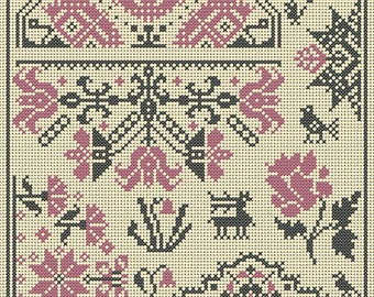 Quaker Cross Stitch Sampler PDF chart/pattern using original Quaker motifs