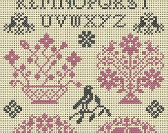 Quaker Cross Stitch Sampler PDF chart/pattern using original Quaker motifs