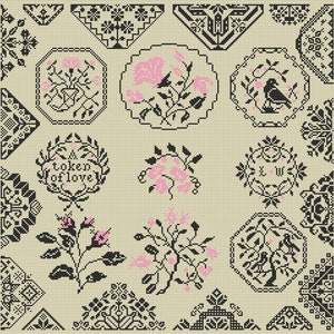 Quaker Sampler in Cross Stitch PDF Chart using original Quaker motifs