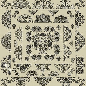 QUAKER Cross Stitch sampler PDF chart using original Quaker motifs