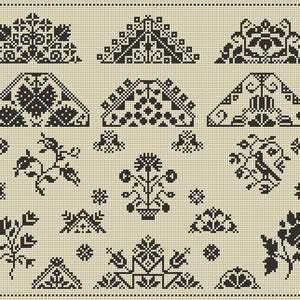 Quaker Cross Stitch Sampler PDF chart using original Quaker motifs