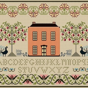 Cross Stitch Sampler chart/pattern using original antique motifs and border patterns