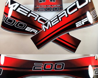 Decal set for Mercury 200 hp Outboard electronic full injection. Vinyl kit sticker Mercury 200 two stroke EFI Handmade graphics stickers