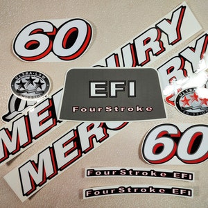 Set di adesivi per fuoribordo Mercury 60 EFI BigFoot 2006-2011. Kit adesivi in vinile Mercury 60 CV. Fatti a mano.