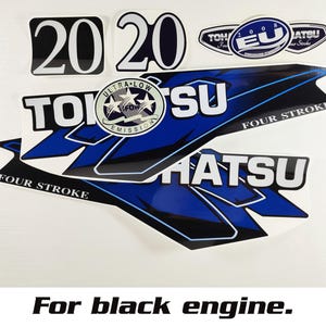 Vinyl graphic decals set for Tohatsu 20 four stroke outboard engine.Vinyl kit graphic stickers for Tohatsu MF 20.Handmade