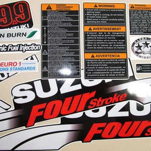 Vinyl graphic decals set of handmade for Suzuki DF 9.9 four stroke outboard engine. Vinyl kit stickers for Suzuki DF 9.9. Handmade