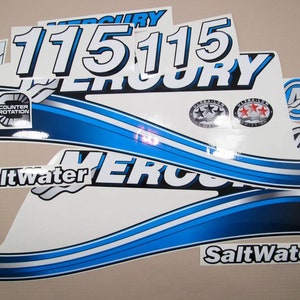 Decal set for MERCURY 115 Salt Water Outboard. Vinyl kit sticker MERCURY 115 Two stroke 115 HP 1994-2006. Handmade