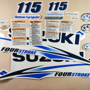 Vinyl graphic decals set handmade for Suzuki DF 115 four stroke outboard engine. Vinyl kit graphic stickers for Suzuki DF 115. Handmade