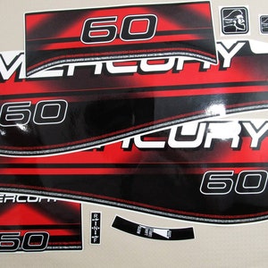 Decal set for MERCURY two stroke 60 hp outboard. Vinyl kit sticker MERCURY 60 hp two stroke. Handmade graphic sticker.