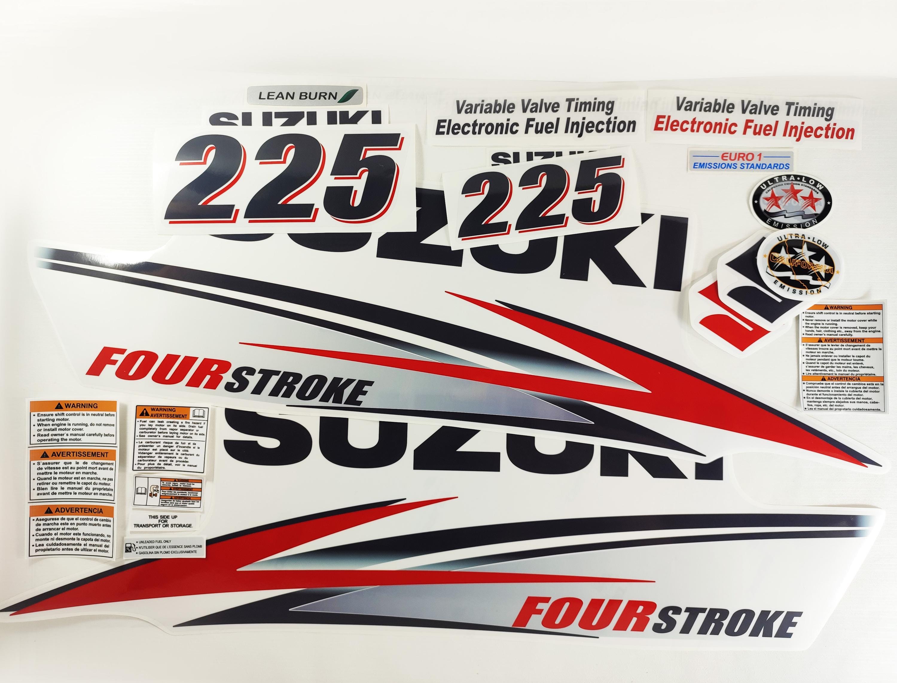 Suzuki 225 HP FourStroke Outboard Engine Decal Kit – Silver & Red Marine Vinyl 3 thumbnail image