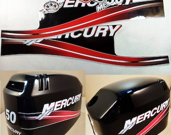 Decal set for MERCURY two stroke 50 hp outboard. Vinyl kit sticker MERCURY 50 hp two stroke. Handmade graphic sticker.