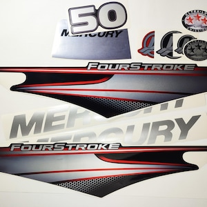 Calcomanía para fueraborda Mercury 50. Kit de vinilos adhesivos Mercury 50 Cuatro Tiempos. color Plata. 2006-2012. Pegatinas gráficas hechas a mano para Tuning