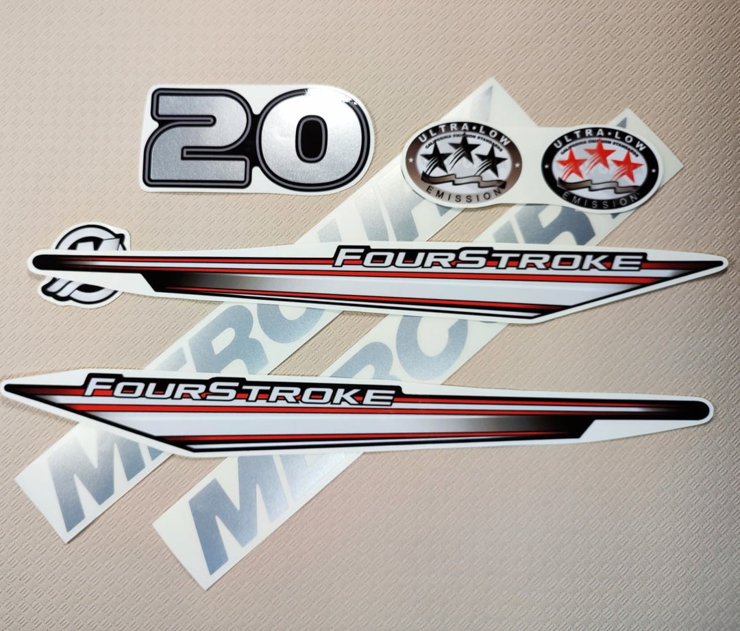 Vinyl Graphic Silver Decals Set Handmade for Mercury 20 Four Stroke ...