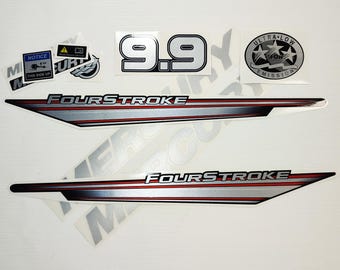Decal set for MERCURY 9.9 Outboard silver color. Vinyl kit sticker MERCURY 9.9 four stroke. Handmade