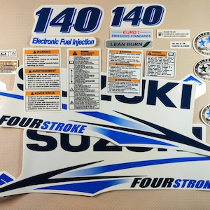 Vinyl graphic decals set handmade for Suzuki DF 140 four stroke outboard engine. Vinyl kit graphic stickers for Suzuki DF 140.Handmade