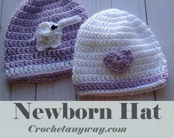 Baby Hat Newborn hat with Elephant applique crochet pattern