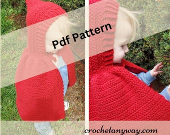 Rosa Pixie Cape: Crochet pattern for a red riding hood cape/cloak instant download Pattern only