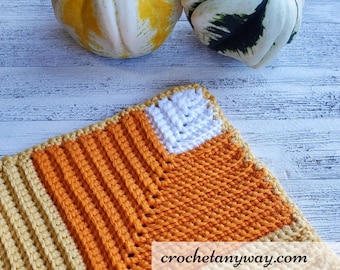 Candy Corn Mitered Dishcloth digital pattern for crochet