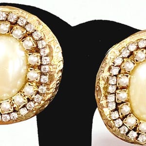 Stunning Statement Clip On Earrings Rhinestone Faux Pearl Vintage Jewelry wc-54