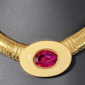 Vintage Yves Saint Laurent ysl Pink Crystal Tubogas cream enamel collar Necklace