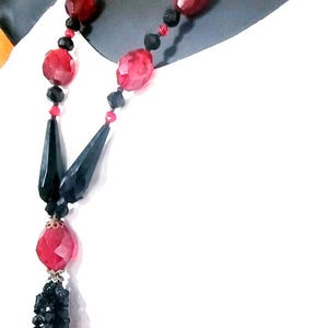 1920s art deco red & black faceted glass tassel necklace- antique collectible vintage antique