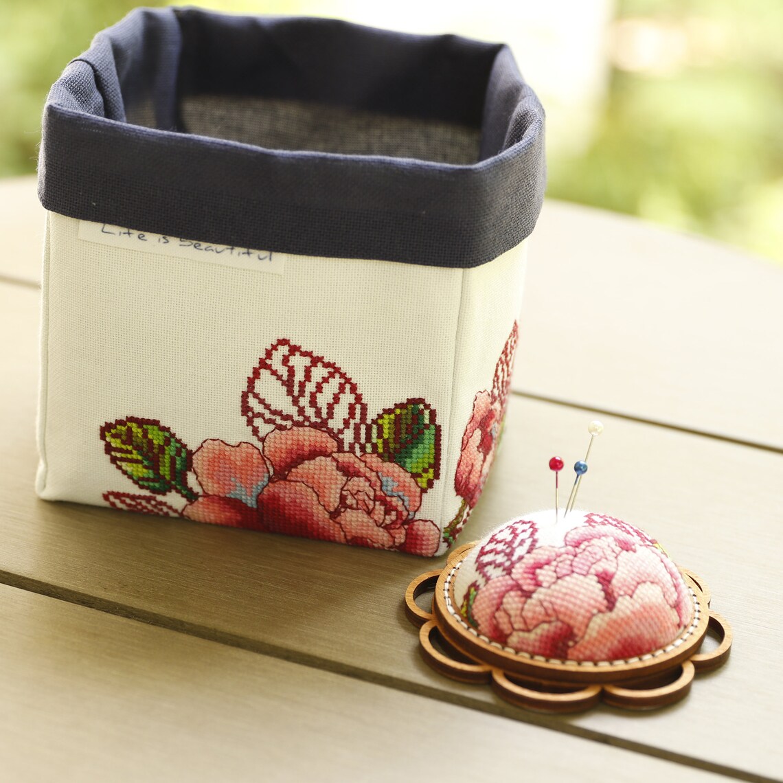 Storage Bin Crossstitch Embroidered White Box Needlework DIY Etsy