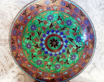 Chinese antique collection cloisonne wooden handle hip flask