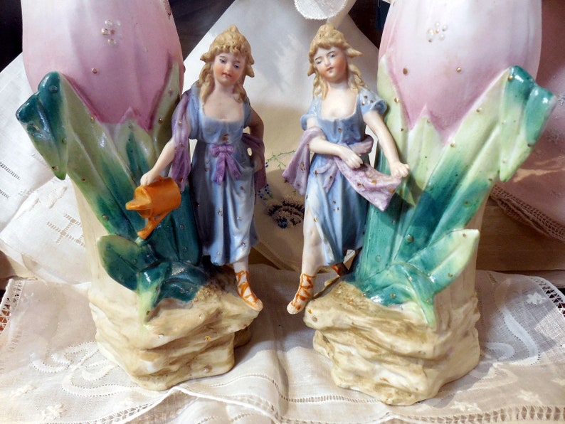 PAIR of Vintage French Or German Bisque Beautiful Condition Faerie Garden Figurines