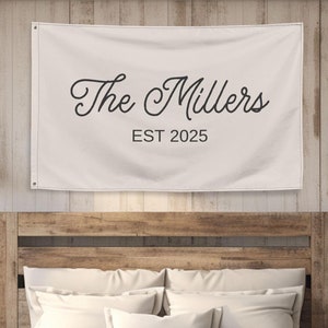 Custom Name Banner, Last Name Sign, Custom Sign, Personalized Family Name Flag, Vintage Decor, Fabric Banner, Anniversary Gift, New Home