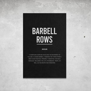 Barbell Rows Gym Definition Print, Weightlifting Canvas Print, Home Gym Motivational Sign, Workout Room Gym Decor, Mancave Gym Wall Art