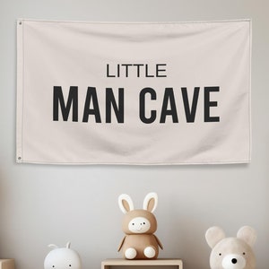 Little Man Cave Nursery Sign Flag, Nursery Wall Decor, Baby Boy Room Decor, Toddler Sign, Nursery Banner Flag, Kids Room Decor, Fabric Flag