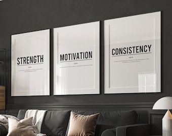 Poster di definizione motivazionale Set di arte da parete in 3 pezzi per l'arte della parete della palestra di casa, poster motivazionali stampabili, arredamento della palestra, set di 3 cartelli per la palestra