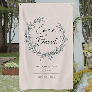 Custom Modern Wedding Welcome Sign, Personalized Wedding Banner, Fabric Wedding Sign, Wedding Welcome Signs, Classic Minimalist Wedding Sign