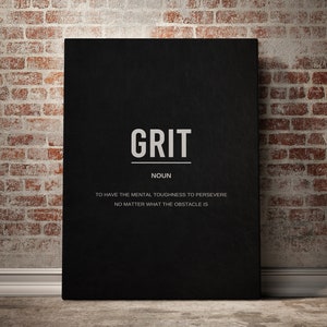 Inspirational / Motivational Grit Wall Art Canvas Print Noun Artwork for Office Home Decor Gym Entrepreneur Art Values Quotes Gift