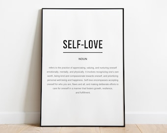 Impresión digital con definición de amor propio / Arte de pared con amor propio / Arte de pared imprimible con fondo de zoom / Impresión minimalista / Decoración divertida para la oficina