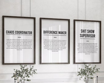 Funny Office Decor Definition Prints | Dictionary Prints | Funny Office Signs | Work From Home Art | Home Office Posters | Set Of 3 Wall Art