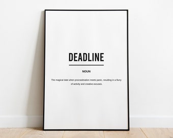 Cubicle Decor Deadline Definition Print | Funny Office Decor | Office Wall Art | Work From Home Art | Office Definition | Printable Wall Art